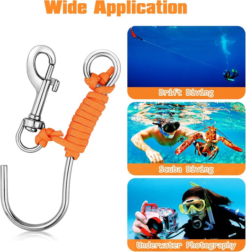 Pluzluce Scuba Diving Reef Hook for Drift Diving with 47" (120cm) Line + Marine Grade Swivel Stainless Steel Eye Bolt Snap Clip for Drift Diving, Scuba Divers, and Underwater Activities - Image 3